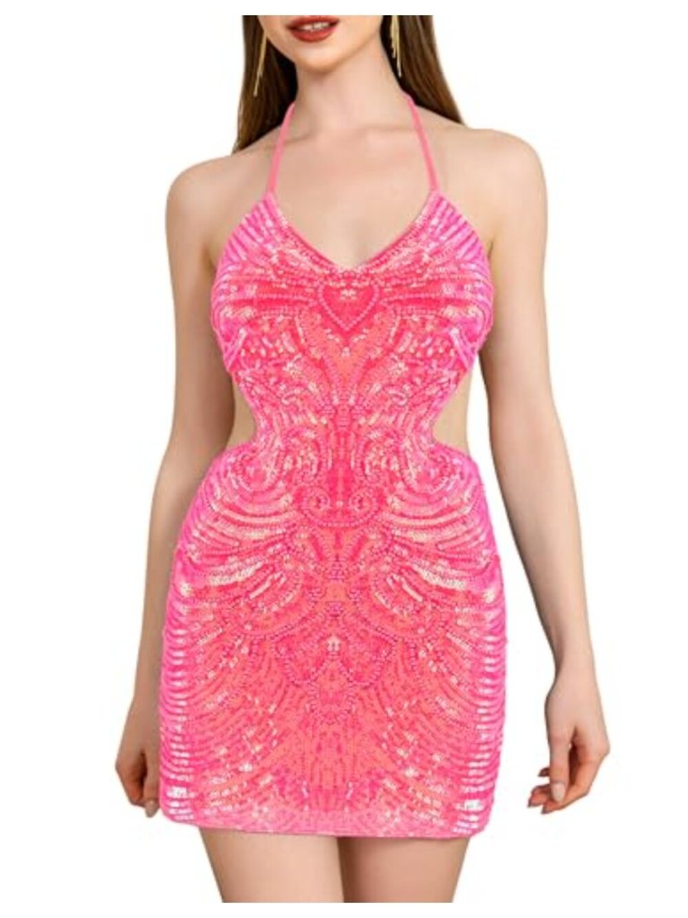 Women's Sparkly Sequin Bodycon Dress Sexy Backless Mini Party Evening Dress